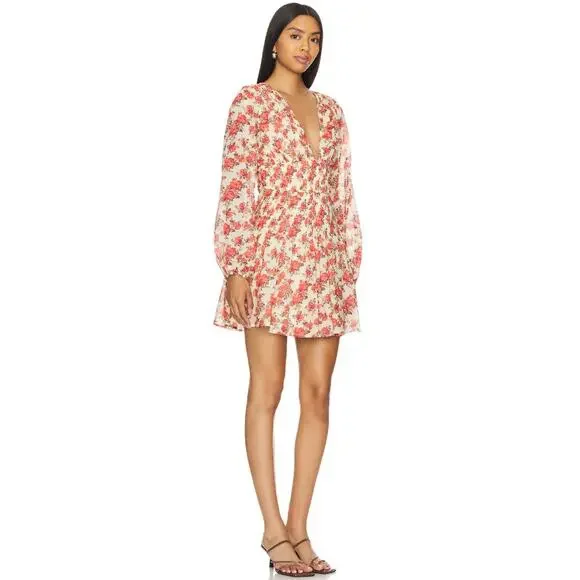 Free People Keep You Smocked Dress Floral Boho Mini Long Sleeve Size L EUC - Picture 3 of 11